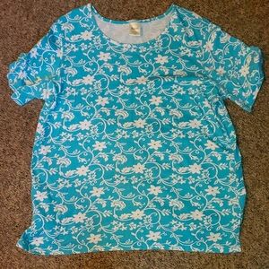 Blair Teal and White Patterns Tshirt XL